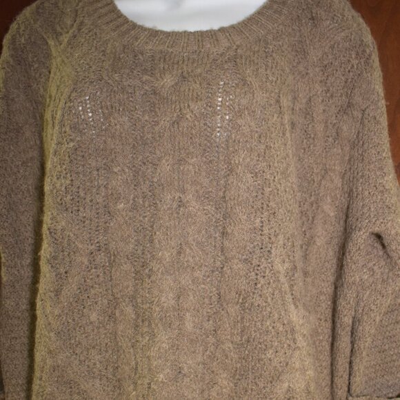 360 Wool Alpaca Blend Brown Cable Knit Sweater Women’s Small High Low Side Zip - Picture 5 of 14